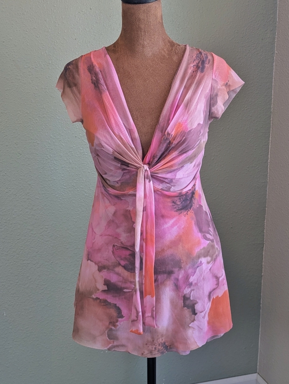 Johnny Heaven Pink Watercolor Floral Babydoll Top